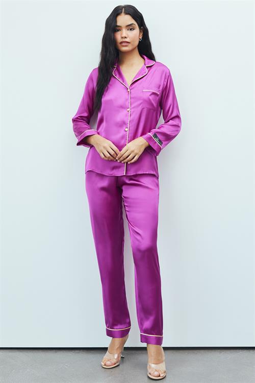 Amour Satin Fuchsia Long Pajama Set