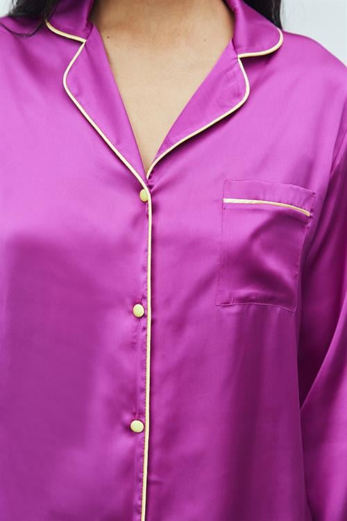 Amour Satin Fuchsia Long Pajama Set