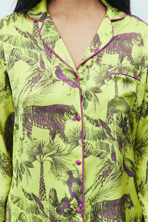 Amour Satin Jardin Patterned Long Pajama Set