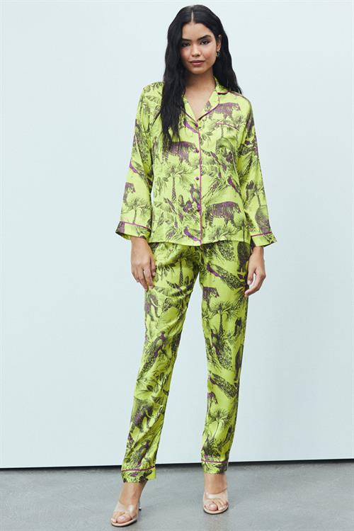 Amour Satin Jardin Patterned Long Pajama Set