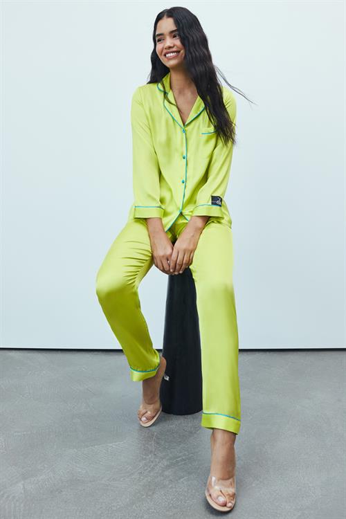 Amour Satin Lime Long Pajama Set
