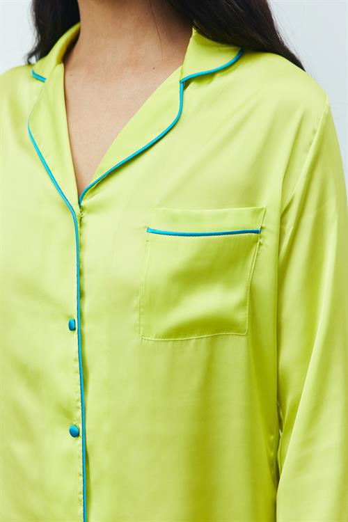 Amour Satin Lime Long Pajama Set