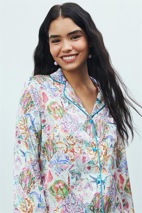 Amour Satin Petit Patterned Long Pajama Set