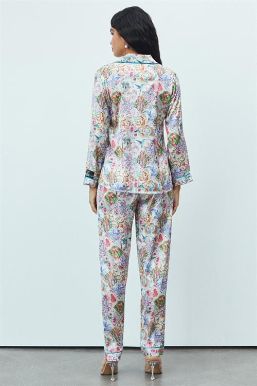 Amour Satin Petit Patterned Long Pajama Set
