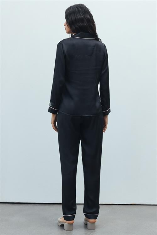 Amour Satin Black Long Pajama Set