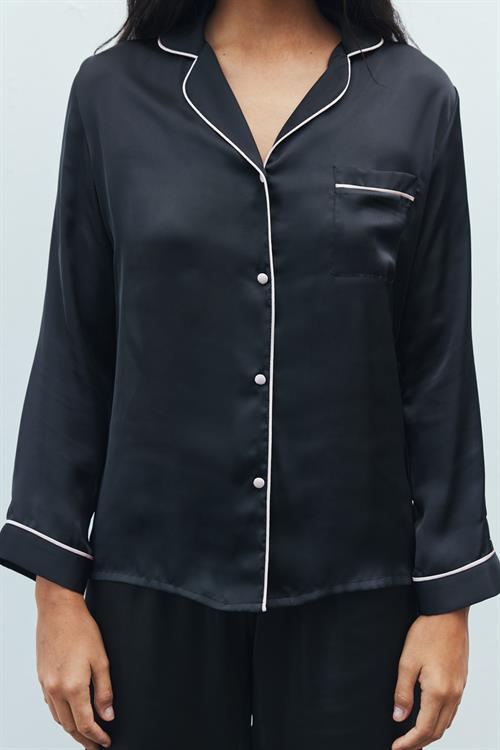 Amour Satin Black Long Pajama Set