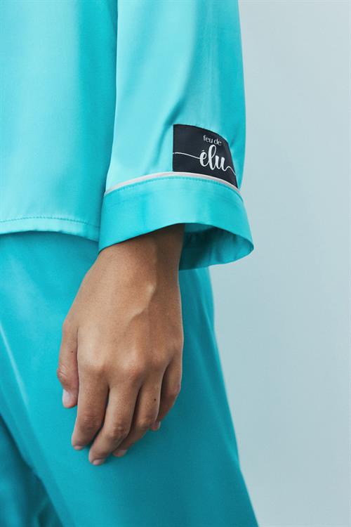 Amour Satin Turquoise Long Pajama Set