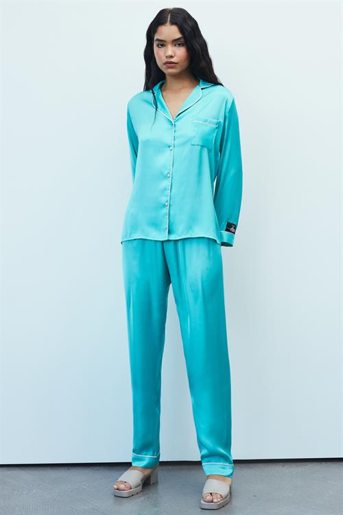Amour Satin Turquoise Long Pajama Set