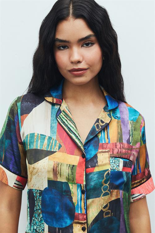 Amoureux Satin Coloré Patterned Short Pajama Set