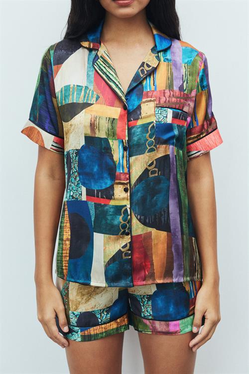 Amoureux Satin Coloré Patterned Short Pajama Set