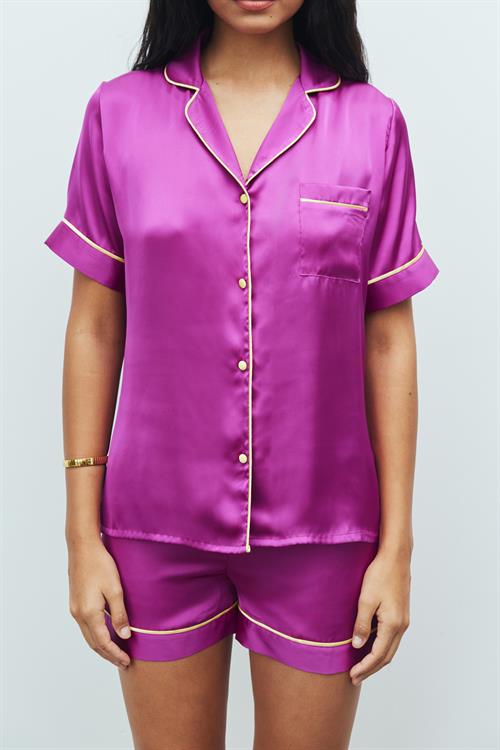 Amoureux Satin Fuchsia Short Pajama Set