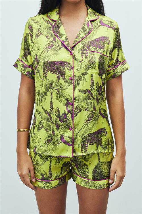 Amoureux Jardin Desenli Kısa Saten Pijama Takımı