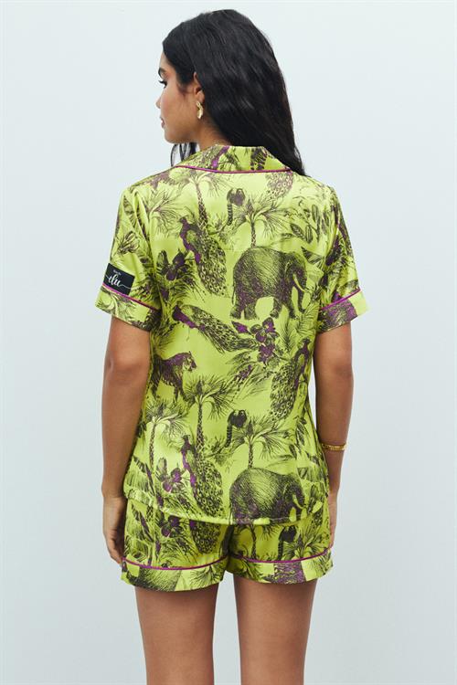 Amoureux Jardin Desenli Kısa Saten Pijama Takımı