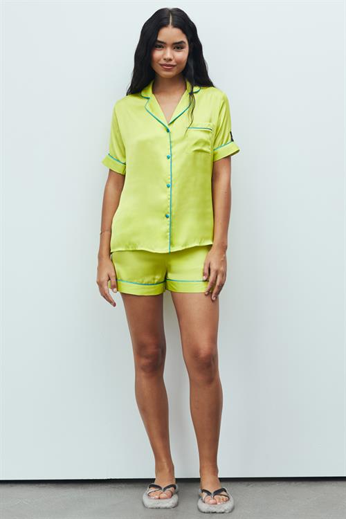 Amoureux Satin Lime Short Pajama Set