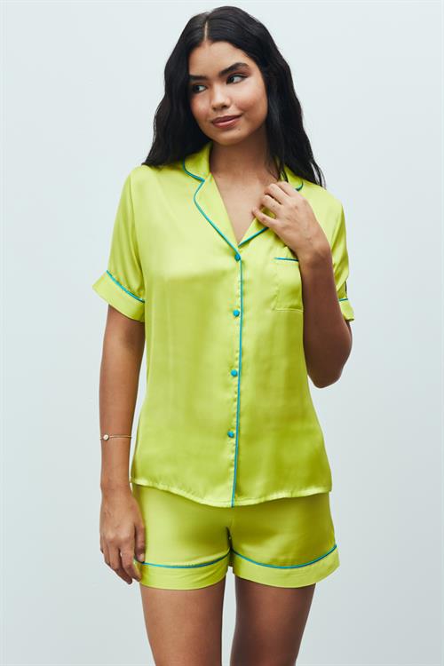 Amoureux Satin Lime Short Pajama Set