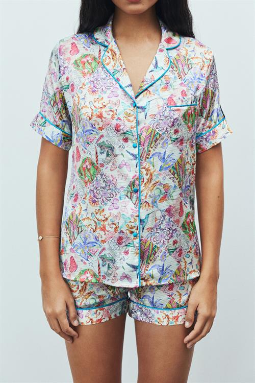 Amoureux Satin Petit Patterned Short Pajama Set