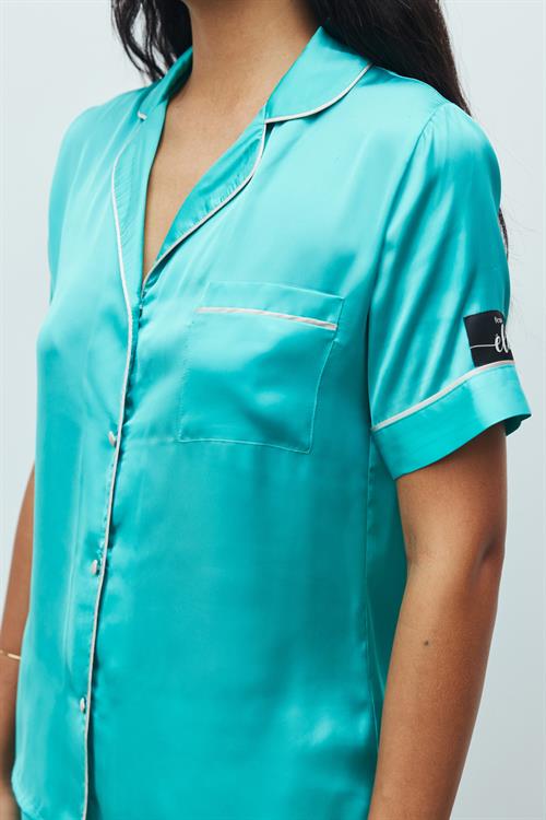 Amoureux Satin Turquoise Short Pajama Set