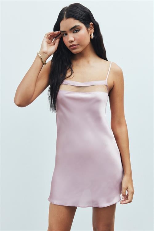 Aveugle Tül Detaylı Gül Kurusu Askılı Kısa Saten Gecelik