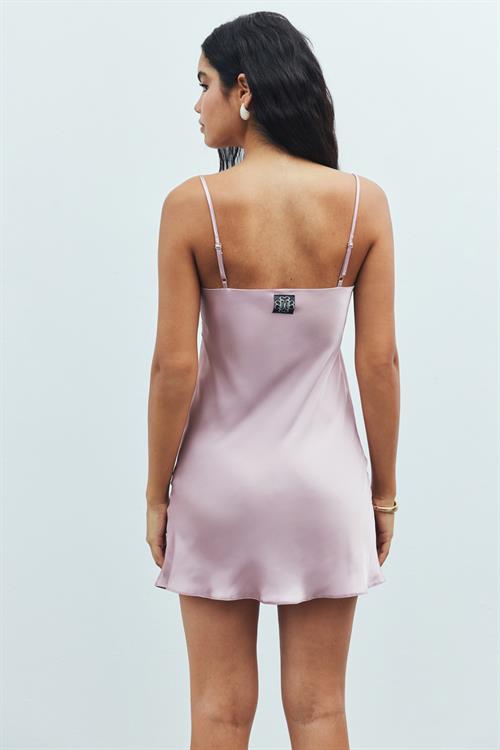 Aveugle Tül Detaylı Gül Kurusu Askılı Kısa Saten Gecelik