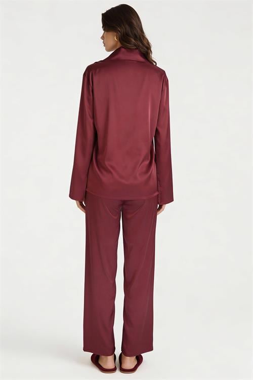 Amoris Bordo Uzun Saten Pijama Takımı