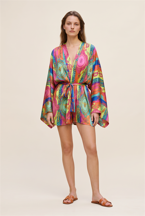 Fumee Melia Kısa Saten Sabahlık / Kimono