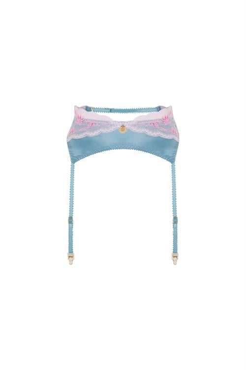 Blume Turkuaz Saten Dantel Detaylı Jartiyer