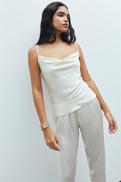 Brûleur Satin Ecru Degaje Collar Strap Long Pajama Set