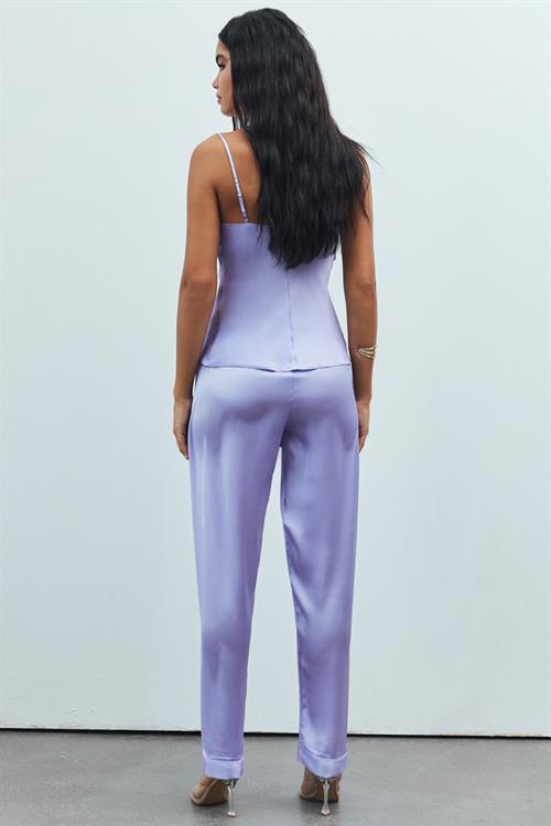 Brûleur Lila Degaje Yaka Askılı Uzun Saten Pijama Takımı