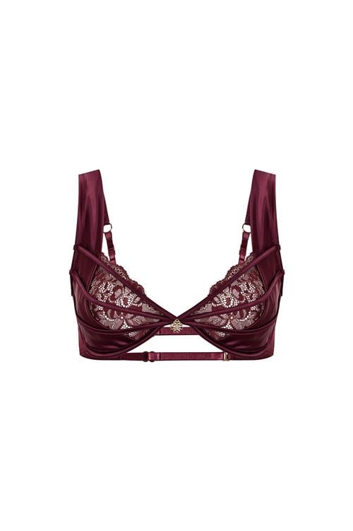 Brigette Bordo Saten Dantelli Balconette Sütyen