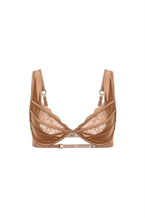 Brigette Kahve Saten Dantelli Balconette Sütyen