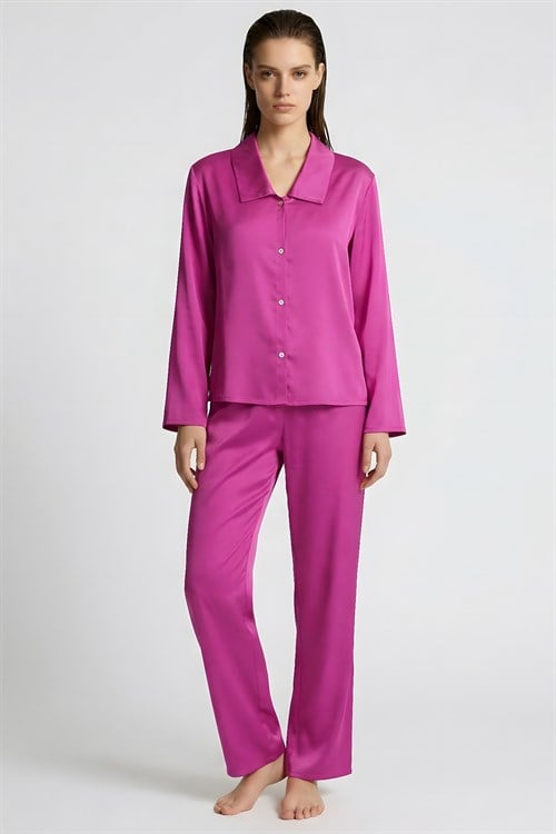 Amoris Длинный атласный пижамный комплект цвета фуксии