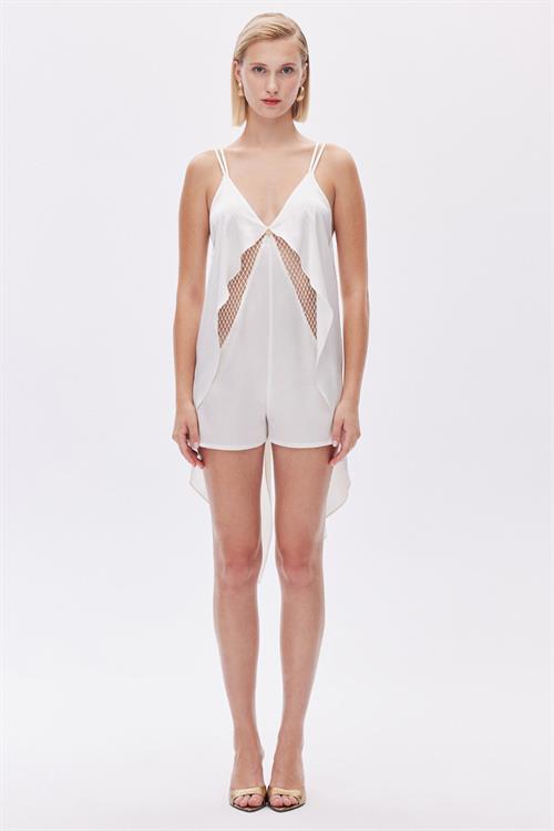 Calla Lily Satin Lace Detailed Ecru Jumpsuit