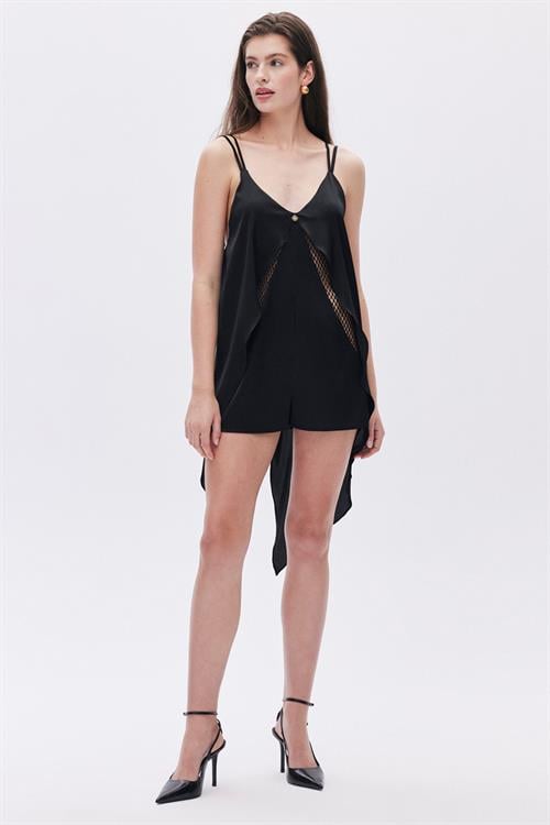 Calla Lily Satin Lace Detailed Black Jumpsuit