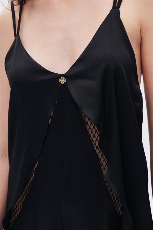 Calla Lily Satin Lace Detailed Black Jumpsuit
