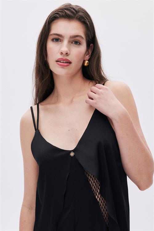 Calla Lily Satin Lace Detailed Black Jumpsuit