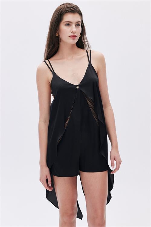 Calla Lily Satin Lace Detailed Black Jumpsuit