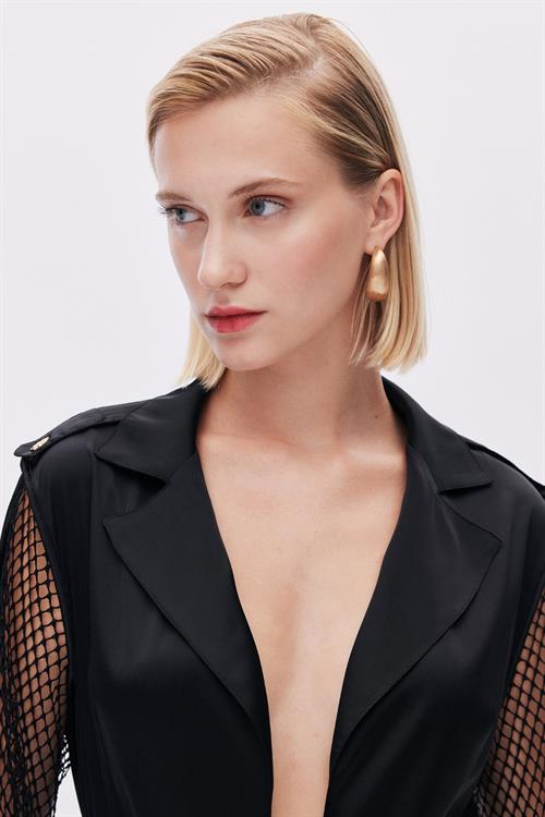 Calla Lily Satin Lace Detailed Black Long Morning Grown/Kimono