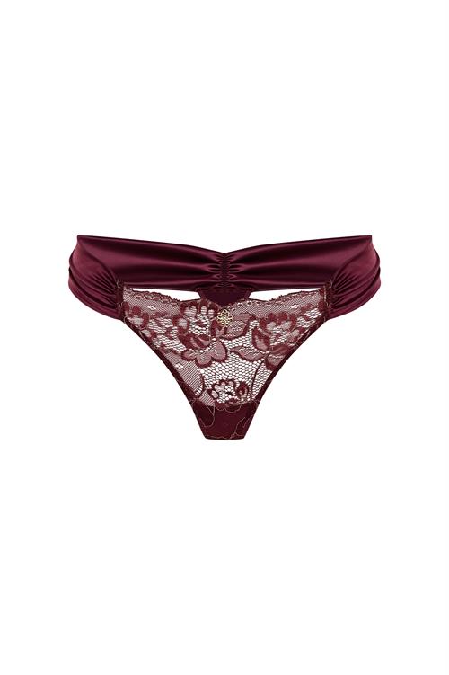 camille Satin Lace pleated Bordeaux thong