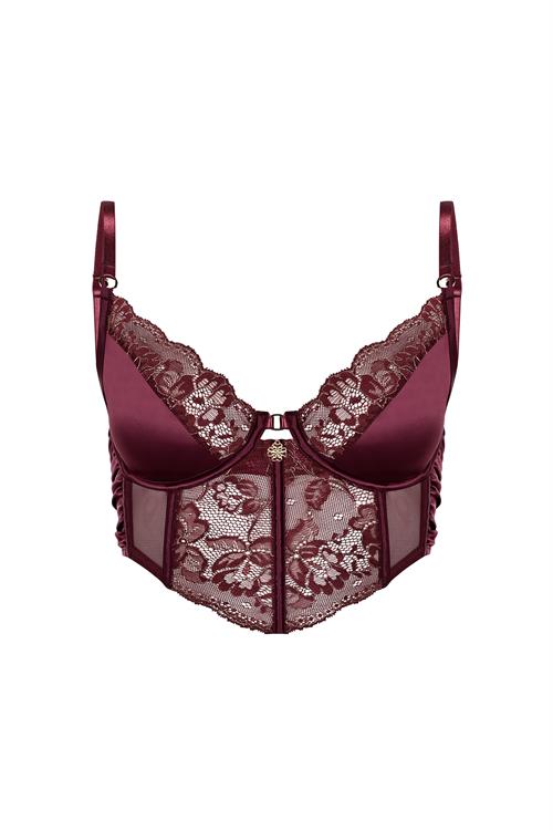 Camile Bordo Saten Dantelli Korseli Sütyen
