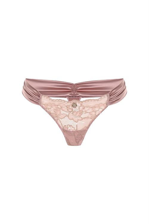 camille Satin Lace pleated dried rose thong