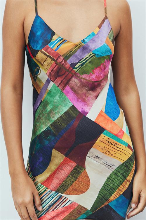 Cendre Satin Coloré Patterned V-Neck Strap Short Nightgown