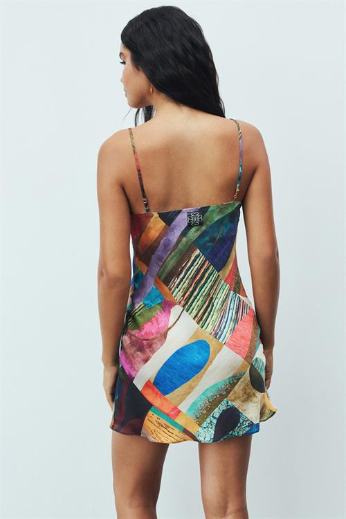 Cendre Satin Coloré Patterned V-Neck Strap Short Nightgown