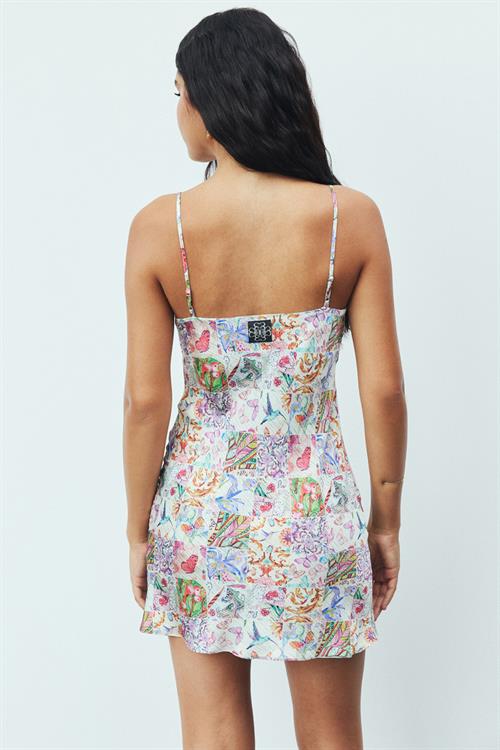 Cendre Petit Desenli V Yaka Askılı Kısa Saten Gecelik