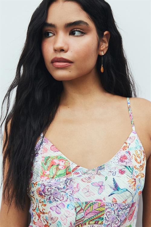 Cendre Petit Desenli V Yaka Askılı Kısa Saten Gecelik