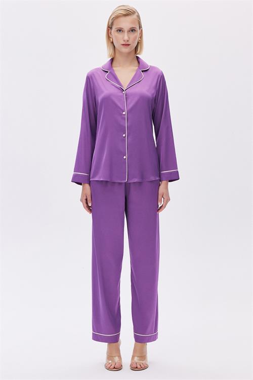 Colorex Satin Magenta Long Pijama Set