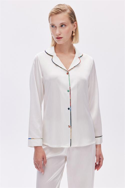 Colorex Satin Ecru Long Pijama Set