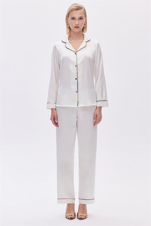 Colorex Satin Ecru Long Pijama Set