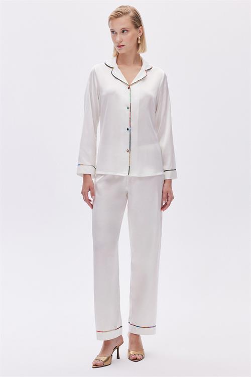 Colorex Satin Ecru Long Pijama Set