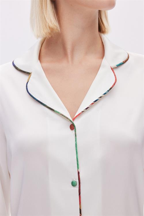 Colorex Satin Ecru Long Pijama Set