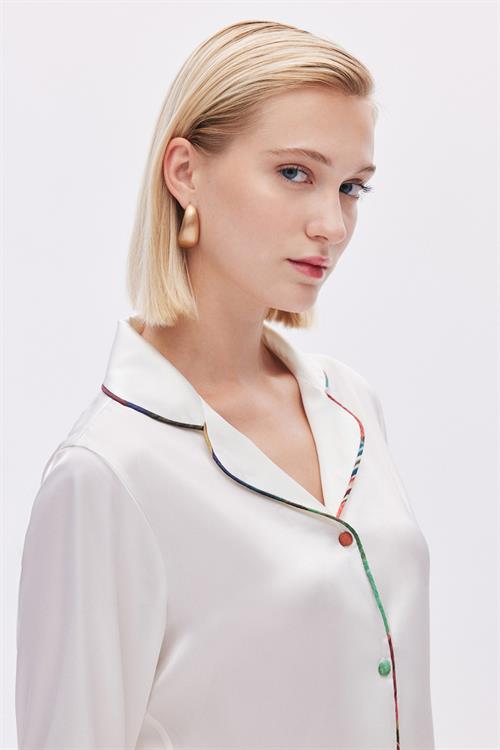 Colorex Satin Ecru Long Pijama Set